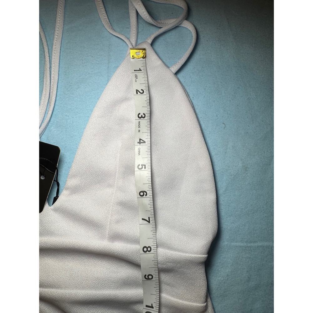 PrettyLittleThing White Fishtail Midi Dress V-Neck Double Strap Bodycon NEW - Picture 7 of 9